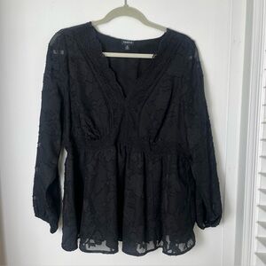 Torrid Black Babydoll Lace V Neck Long Sleeve Sheer Top Whimsigoth Vamp Whitchy
